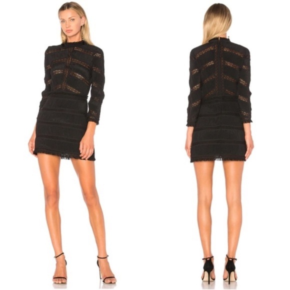Stunning Ulla Johnson Black Lace Silk Kitty‎ Dress Size 4 Pleated Cutouts Mini